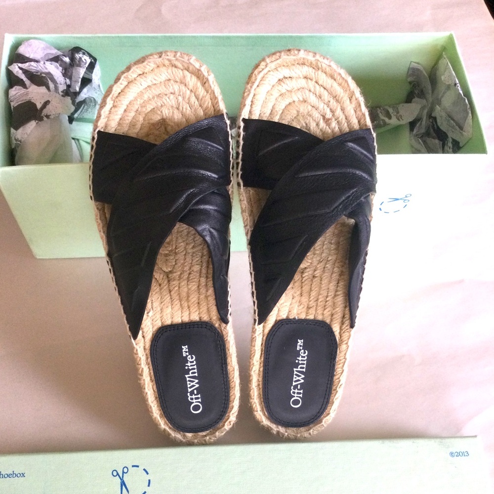 Off-White Black Espadrille Slide Sandals NIB